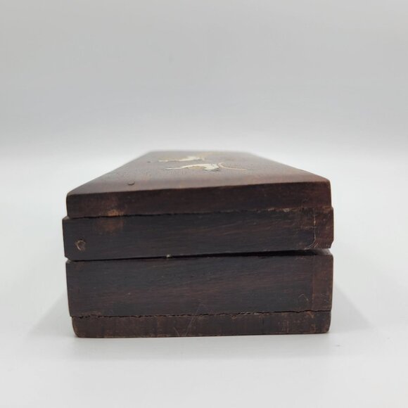 Vintage Handcrafted Wooden Jewelry Trinket Box Inlaid Peacock Design Metal Latch - Picture 10 of 16